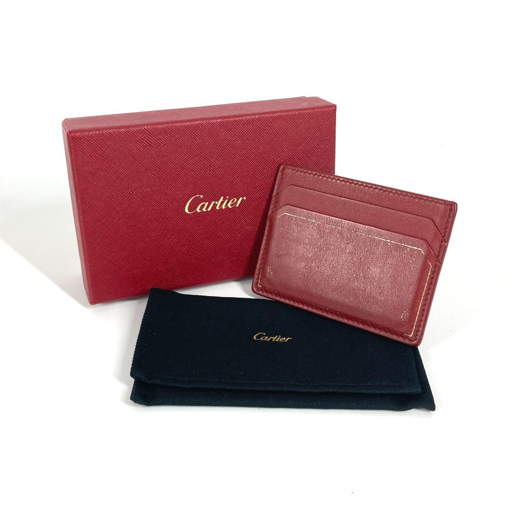 CARTIER Garland de Cartier Business Card Holder Pass Case Card Case Leather wine-red Used
