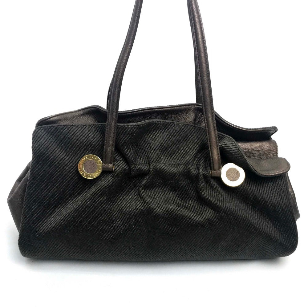 BVLGARI Twist Shoulder Bag, Tote Bag, Canvas/Leather, Women's, Dark Brown