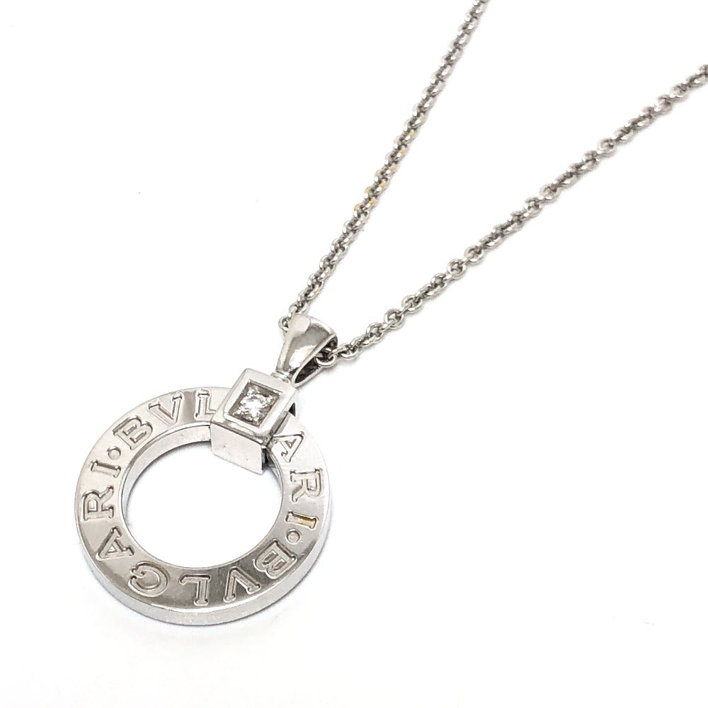 BVLGARI K18WG ダイヤ1P ブルガリ・ブルガリ アクセサリー サークルロゴ ネックレス K18WG レディース シルバー