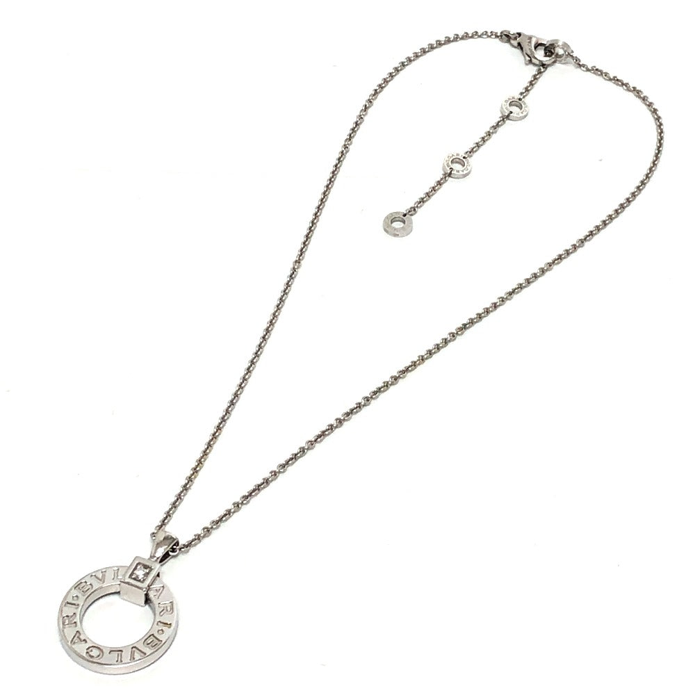 BVLGARI K18WG ダイヤ1P ブルガリ・ブルガリ アクセサリー サークルロゴ ネックレス K18WG レディース シルバー