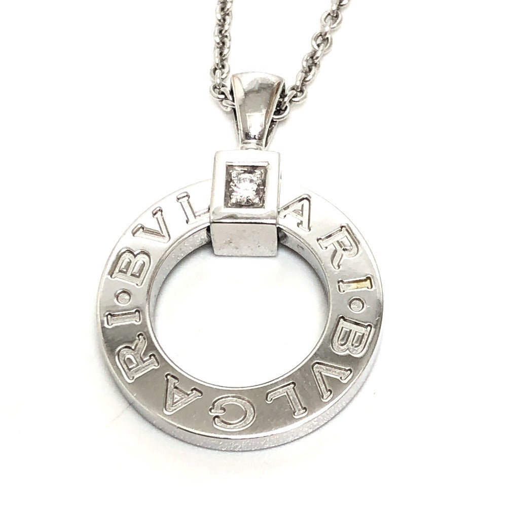 BVLGARI K18WG ダイヤ1P ブルガリ・ブルガリ アクセサリー サークルロゴ ネックレス K18WG レディース シルバー