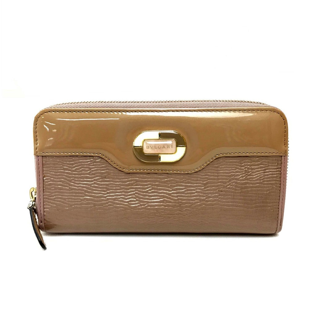 BVLGARI 34850 Isabella Rossellini Women's Long Zip-Around Wallet in Patent Leather, Clay Beige