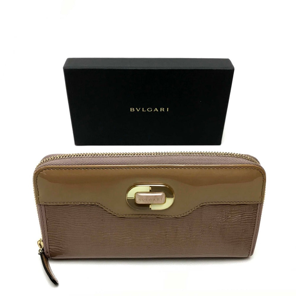 BVLGARI 34850 Isabella Rossellini Women's Long Zip-Around Wallet in Patent Leather, Clay Beige