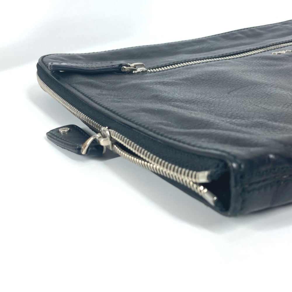 BVLGARI カバン ポーチ ロゴ ラウンドファスナー クラッチバッグ レザー メンズ ブラック - brandshop-reference