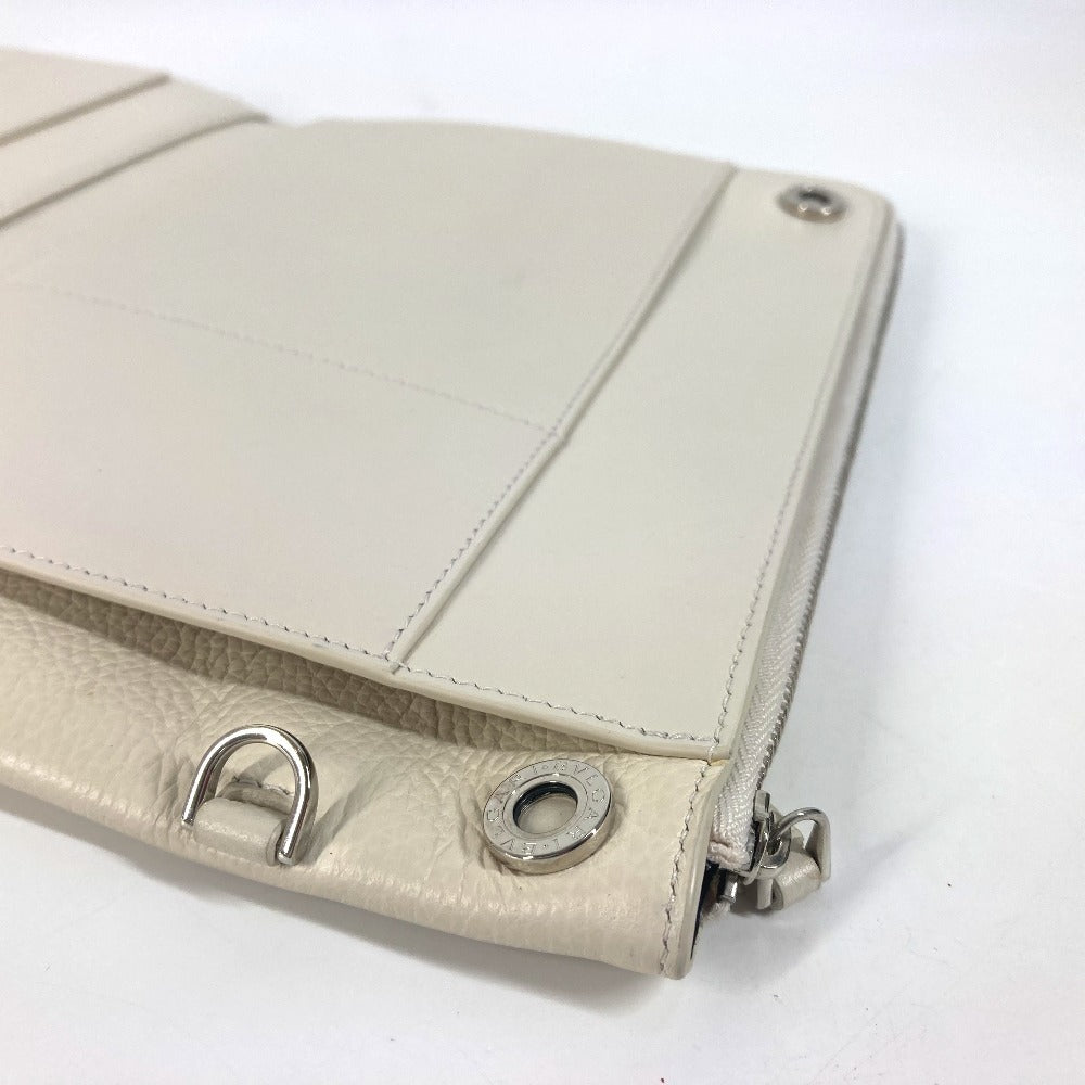 BVLGARI フラグメント fragment  ロゴ Wファスナー ポーチ カバン セカンドバッグ クラッチバッグ レザー メンズ ホワイト - brandshop-reference