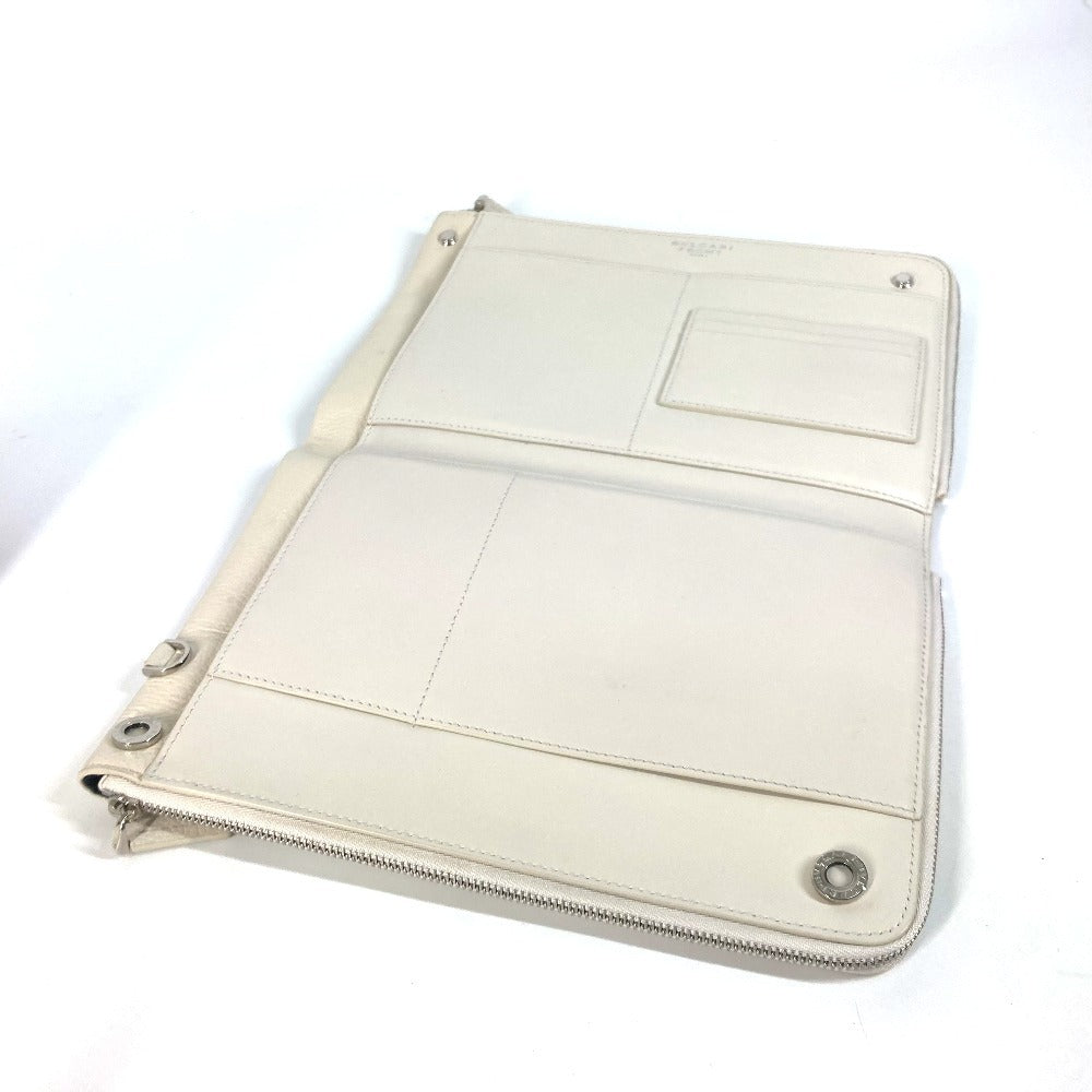 BVLGARI フラグメント fragment  ロゴ Wファスナー ポーチ カバン セカンドバッグ クラッチバッグ レザー メンズ ホワイト - brandshop-reference