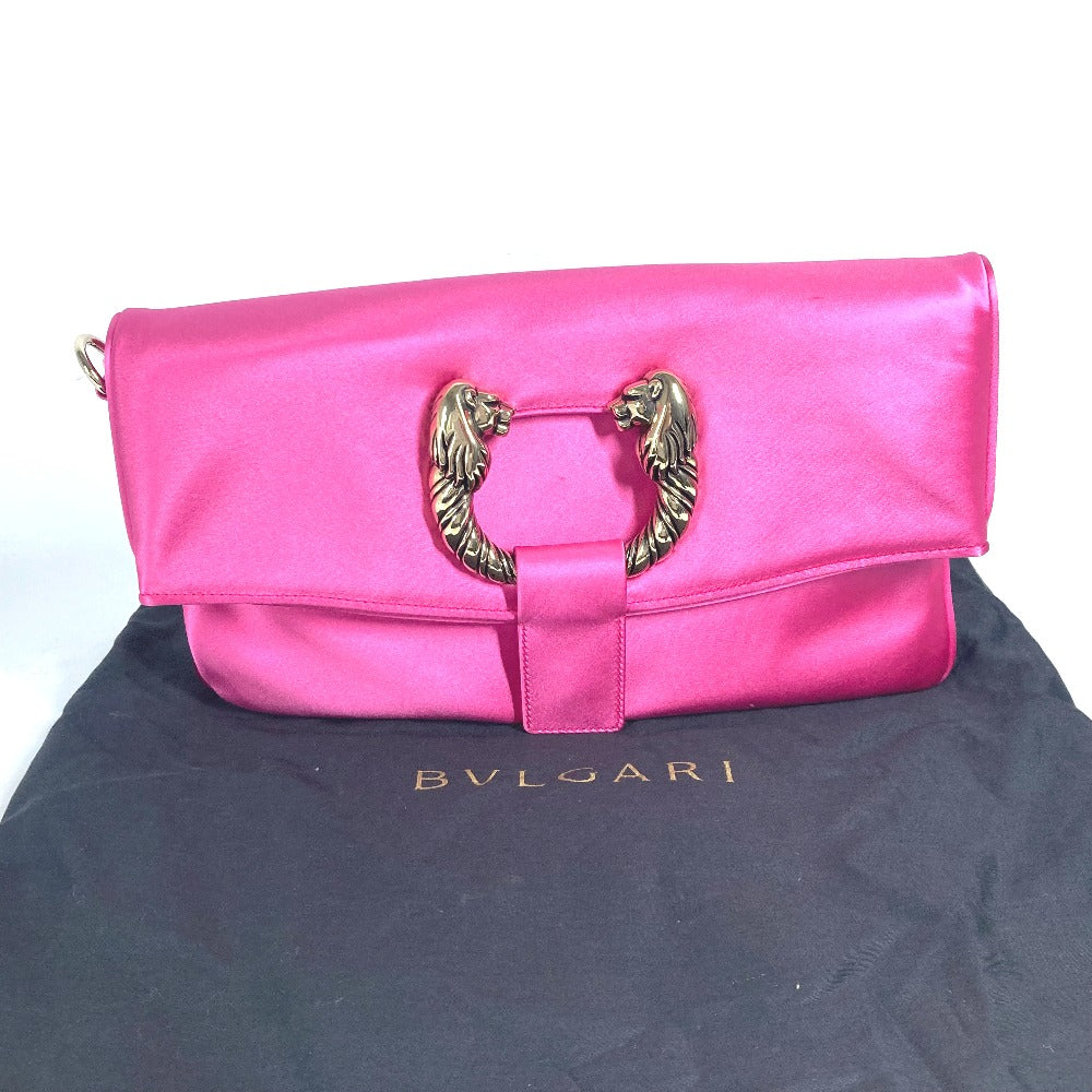 BVLGARI 2WAYバッグ クラッチバッグ レオーニ チェーンバッグ カバン フラップ 肩掛け パーティーバッグ ショルダーバッグ サテン レディース ピンク - brandshop-reference