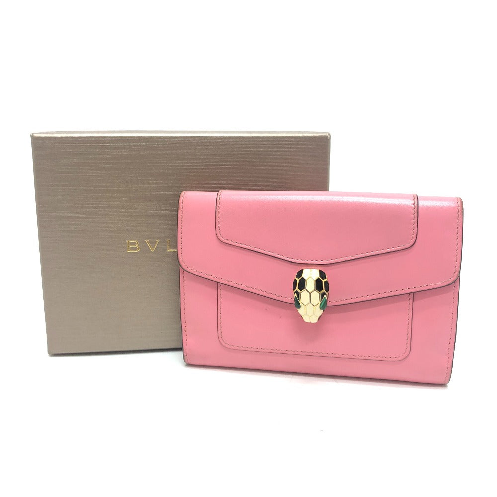 BVLGARI Serpenti Bi-fold wallet, leather accessories Folded wallet Leather pink Used