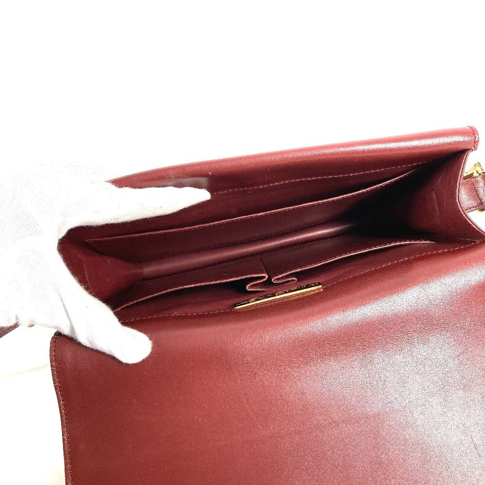 CARTIER ヴィンテージ マストライン ロゴ ショルダーバッグ レザー レディース ボルドー