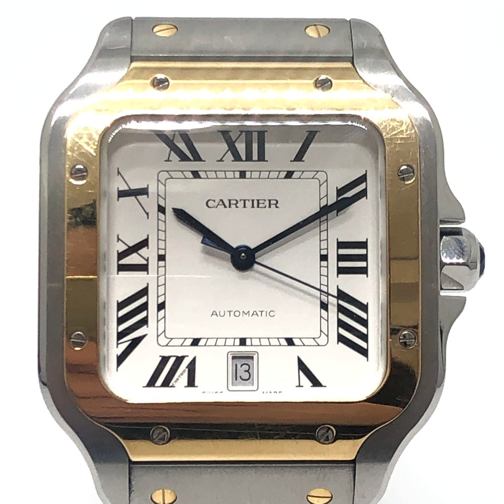 CARTIER W2SA0006 サントス ドゥカルティエ LM 純正交換ベルト2本付き 自動巻き ウォッチ 腕時計 SS/18K メンズ シルバー