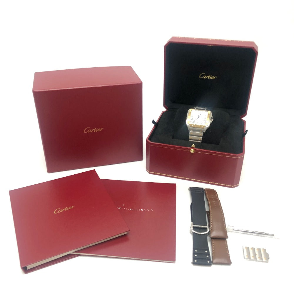 CARTIER W2SA0006 サントス ドゥカルティエ LM 純正交換ベルト2本付き 自動巻き ウォッチ 腕時計 SS/18K メンズ シルバー