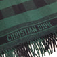 Dior 95CHE200100 Logo Fringe Check Pattern Large Wool Shawl Scarf Women's Green