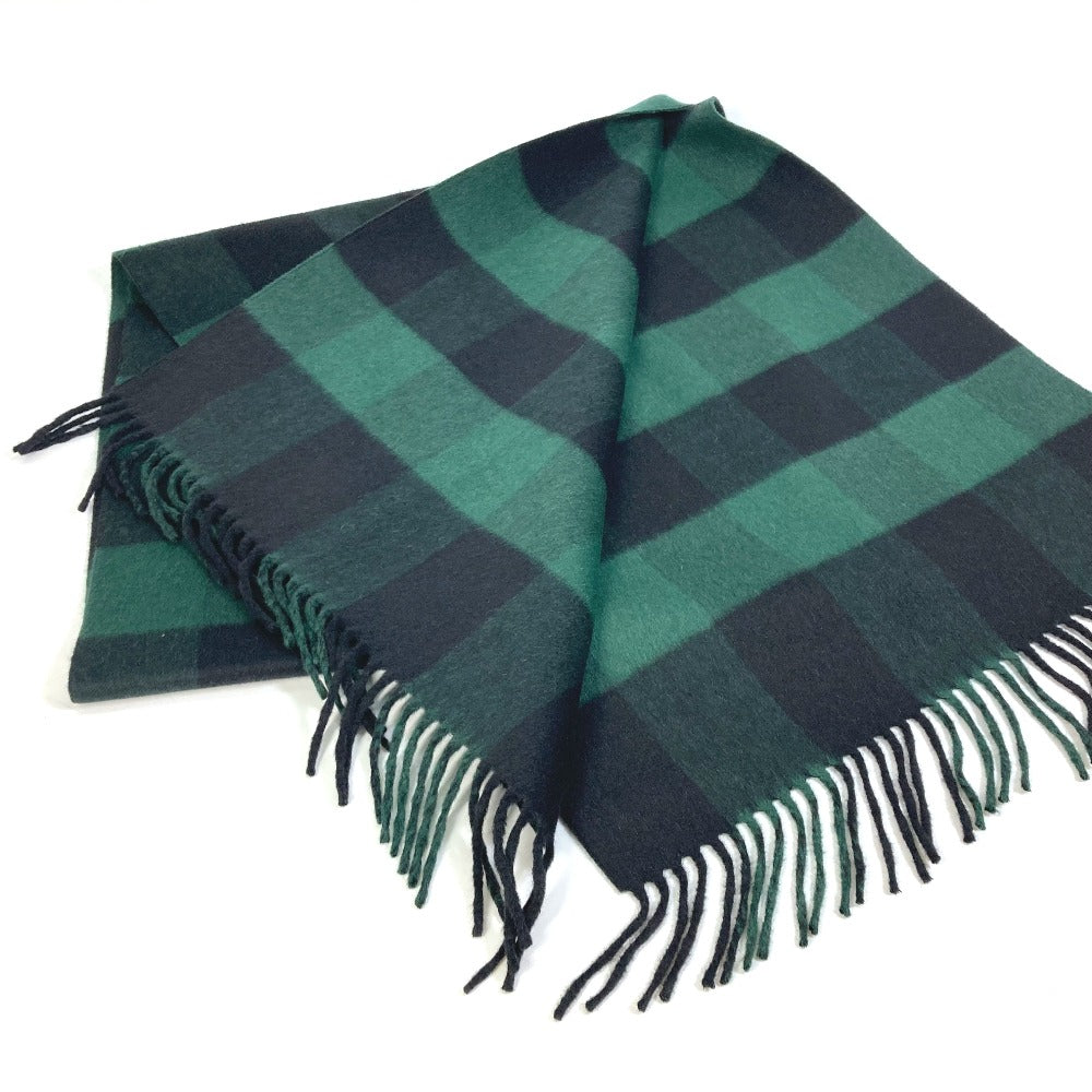 Dior 95CHE200100 Logo Fringe Check Pattern Large Wool Shawl Scarf Women's Green