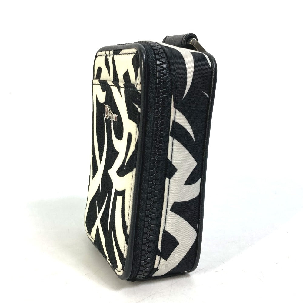 DIOR HOMME Cigarette Case with Key Ring, Tribal Two-Tone Nylon Pouch, White, Men's