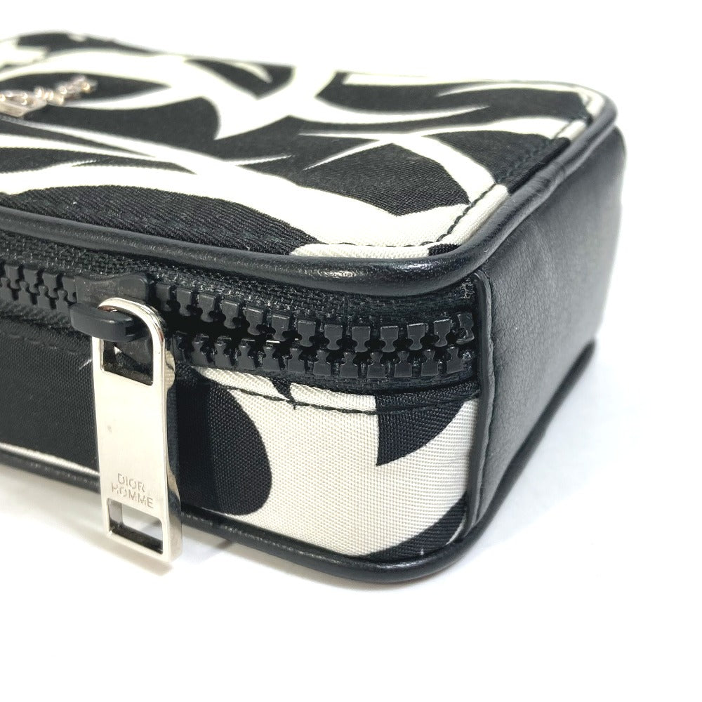 DIOR HOMME Cigarette Case with Key Ring, Tribal Two-Tone Nylon Pouch, White, Men's