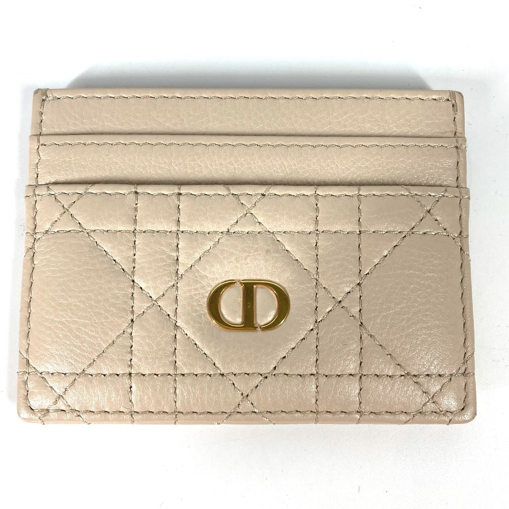 Dior Cannage CARO Business Card Case, Pass Case, Card Case, Leather, Women's, Beige