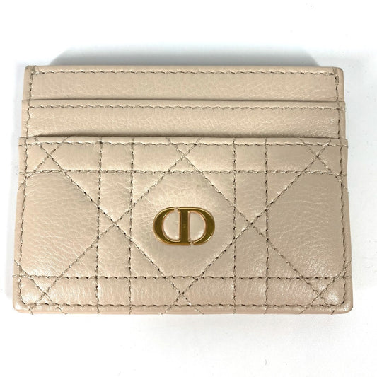 Dior Cannage CARO Business Card Case, Pass Case, Card Case, Leather, Women's, Beige
