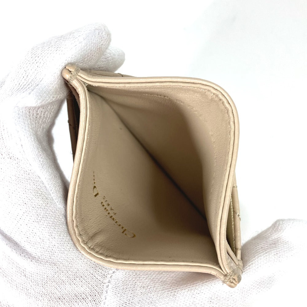 Dior Cannage CARO Business Card Case, Pass Case, Card Case, Leather, Women's, Beige