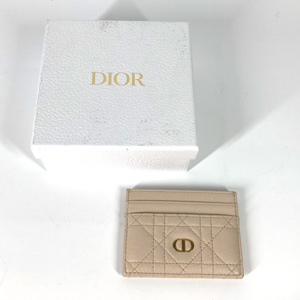 Dior Cannage CARO Business Card Case, Pass Case, Card Case, Leather, Women's, Beige