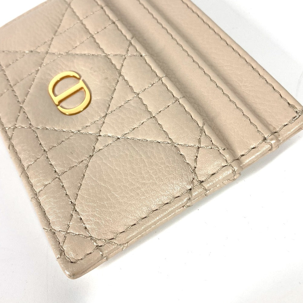 Dior Cannage CARO Business Card Case, Pass Case, Card Case, Leather, Women's, Beige