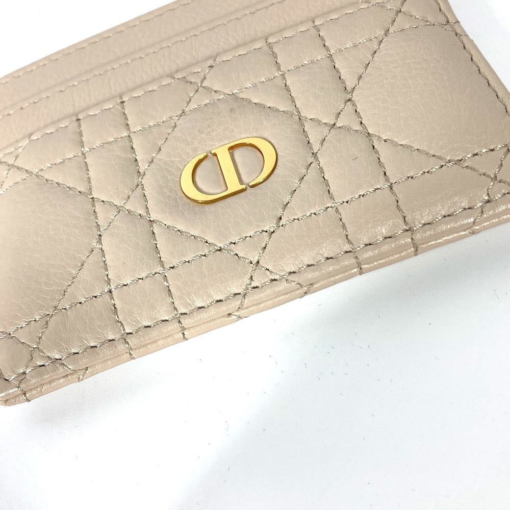 Dior Cannage CARO Business Card Case, Pass Case, Card Case, Leather, Women's, Beige