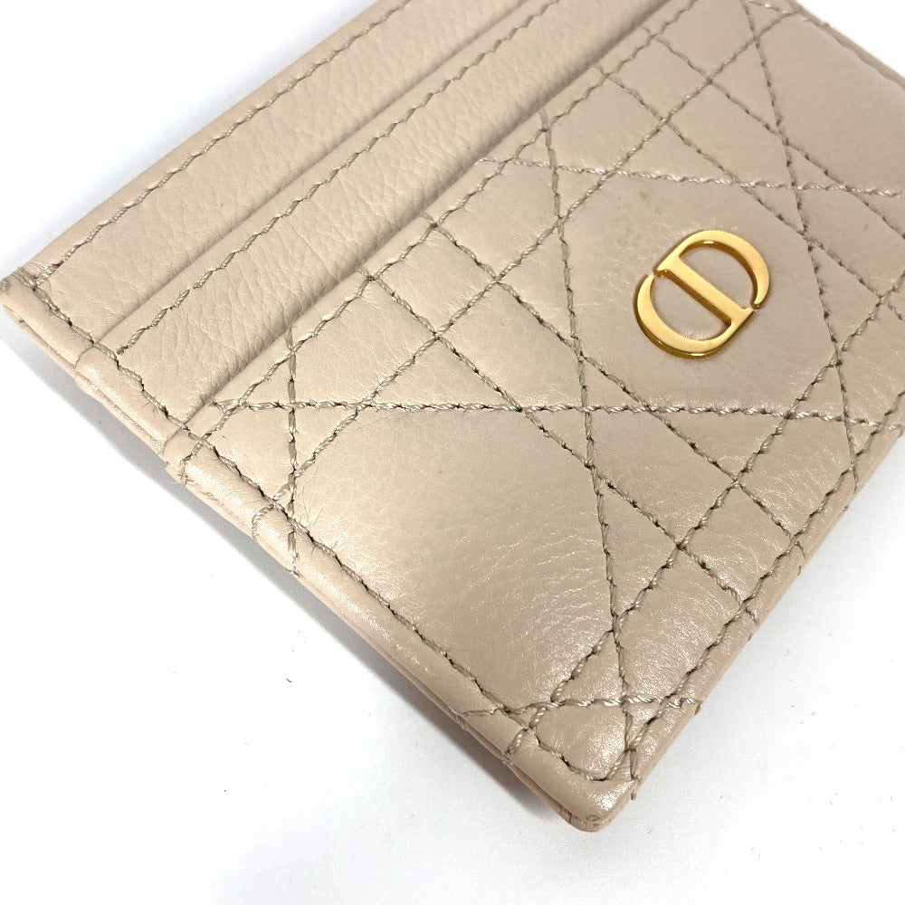 Dior Cannage CARO Business Card Case, Pass Case, Card Case, Leather, Women's, Beige