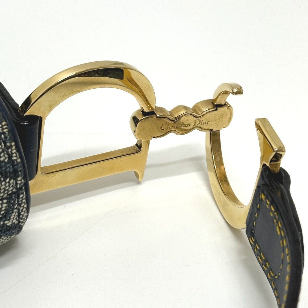 Christian Dior トロッター オブリーク サドルバッグ カバン 肩掛け ショルダーバッグ キャンバス/レザー レディース ネイビー