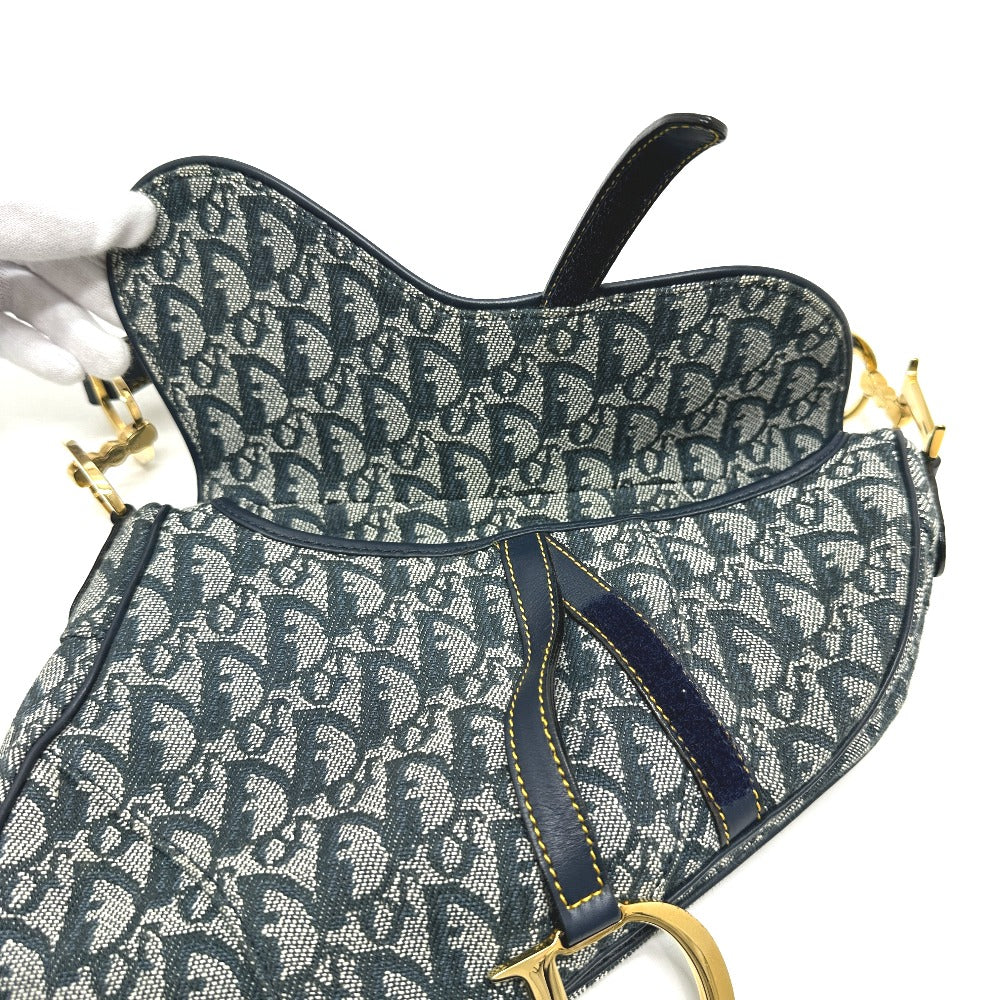 Christian Dior トロッター オブリーク サドルバッグ カバン 肩掛け ショルダーバッグ キャンバス/レザー レディース ネイビー