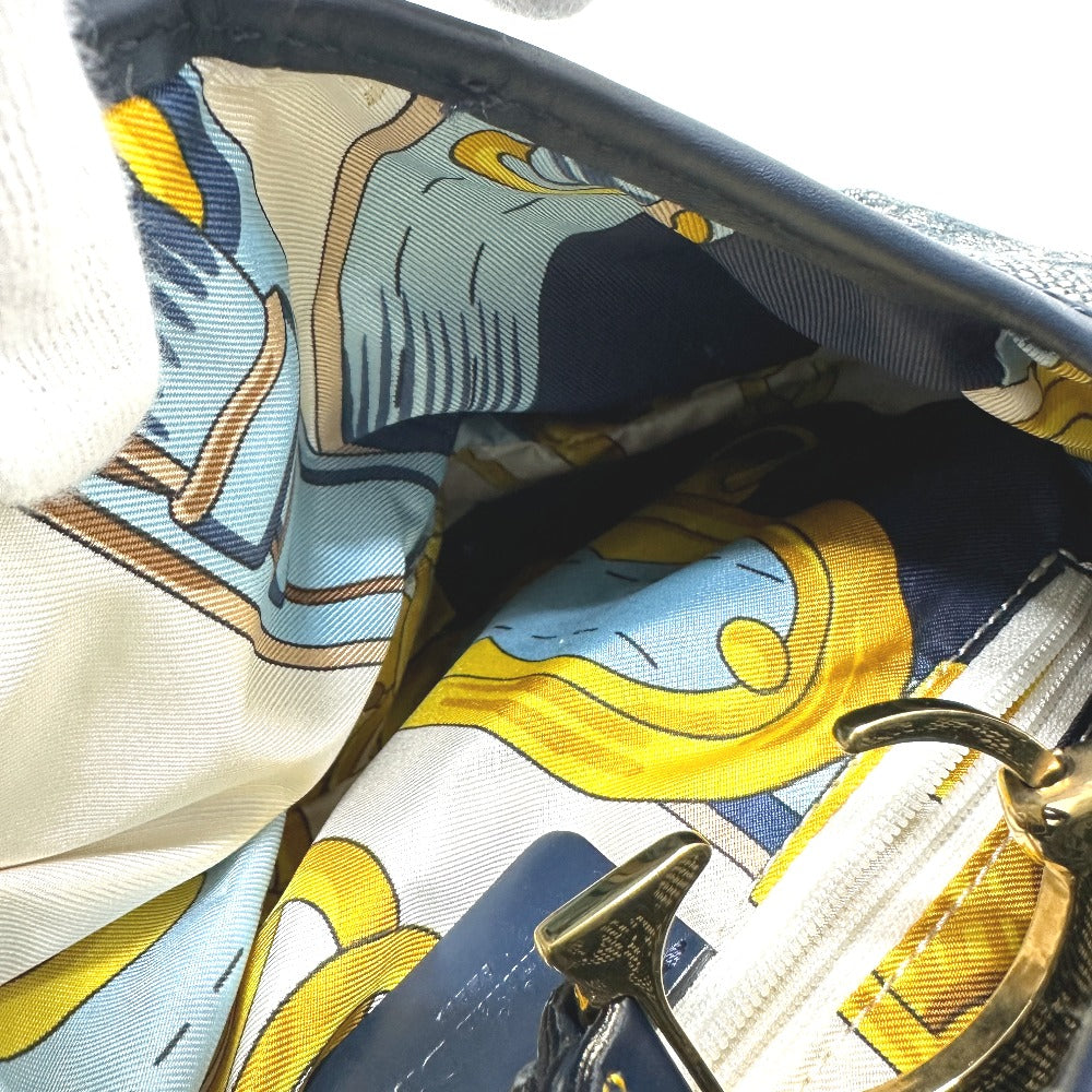 Christian Dior トロッター オブリーク サドルバッグ カバン 肩掛け ショルダーバッグ キャンバス/レザー レディース ネイビー