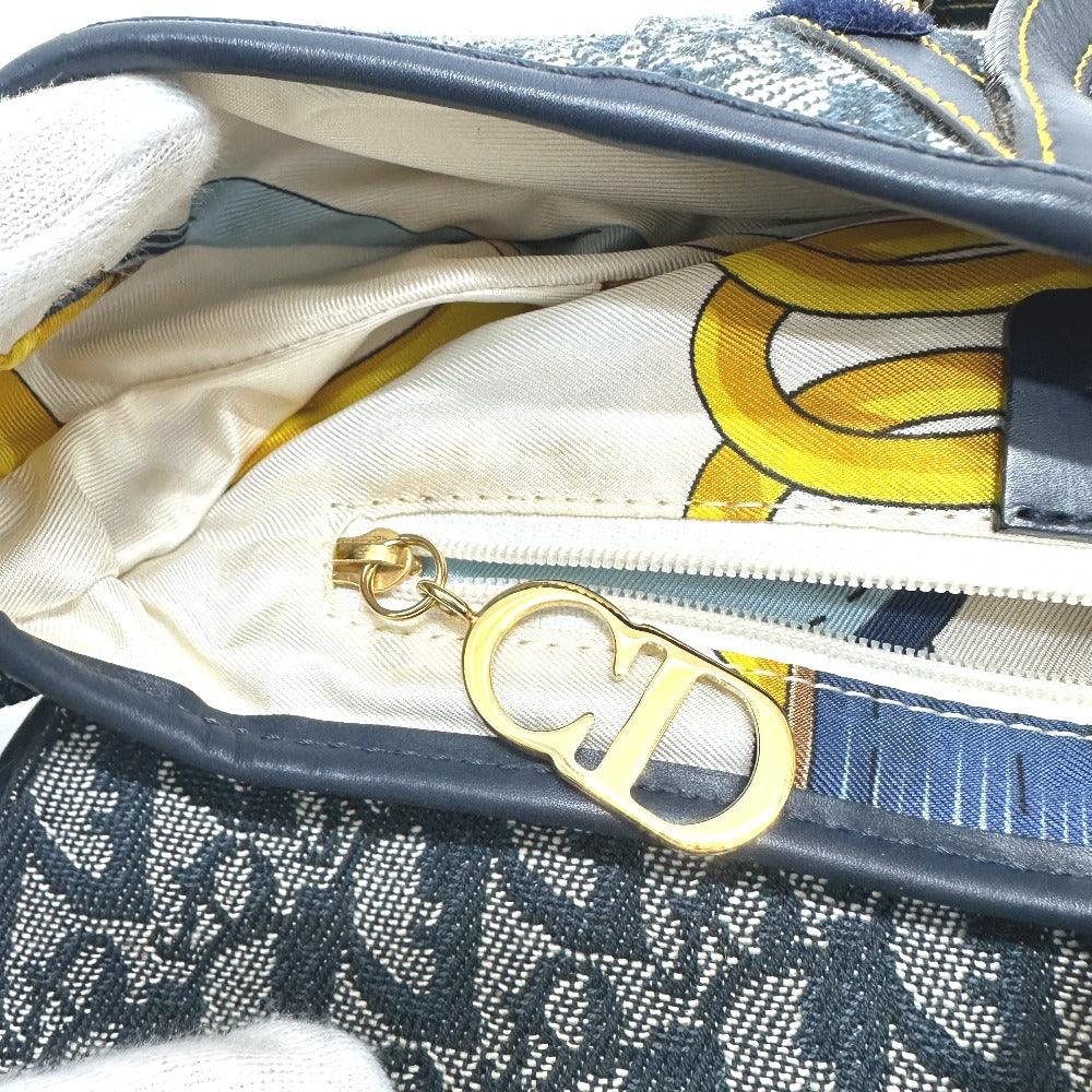 Christian Dior トロッター オブリーク サドルバッグ カバン 肩掛け ショルダーバッグ キャンバス/レザー レディース ネイビー