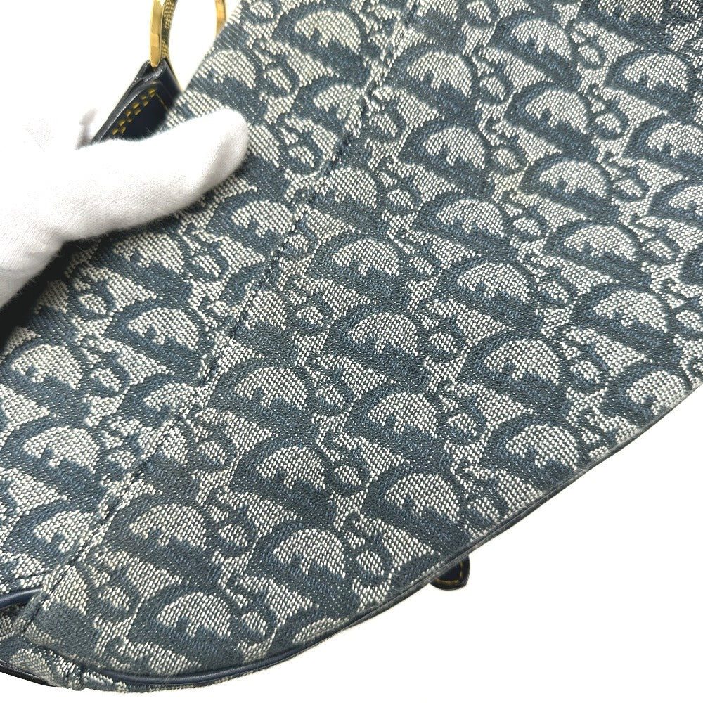 Christian Dior トロッター オブリーク サドルバッグ カバン 肩掛け ショルダーバッグ キャンバス/レザー レディース ネイビー