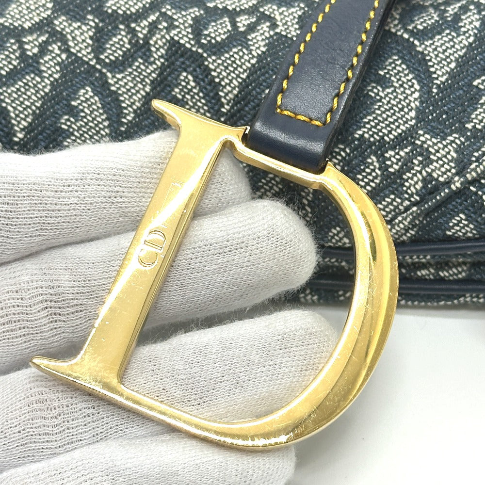 Christian Dior トロッター オブリーク サドルバッグ カバン 肩掛け ショルダーバッグ キャンバス/レザー レディース ネイビー