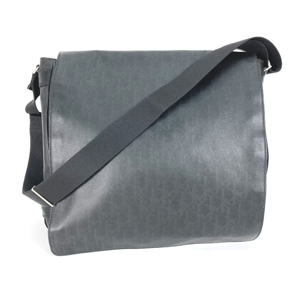 DIOR HOMME Crossbody Flap Trotter Oblique Logo Messenger Bag Shoulder Bag PVC Men's Black