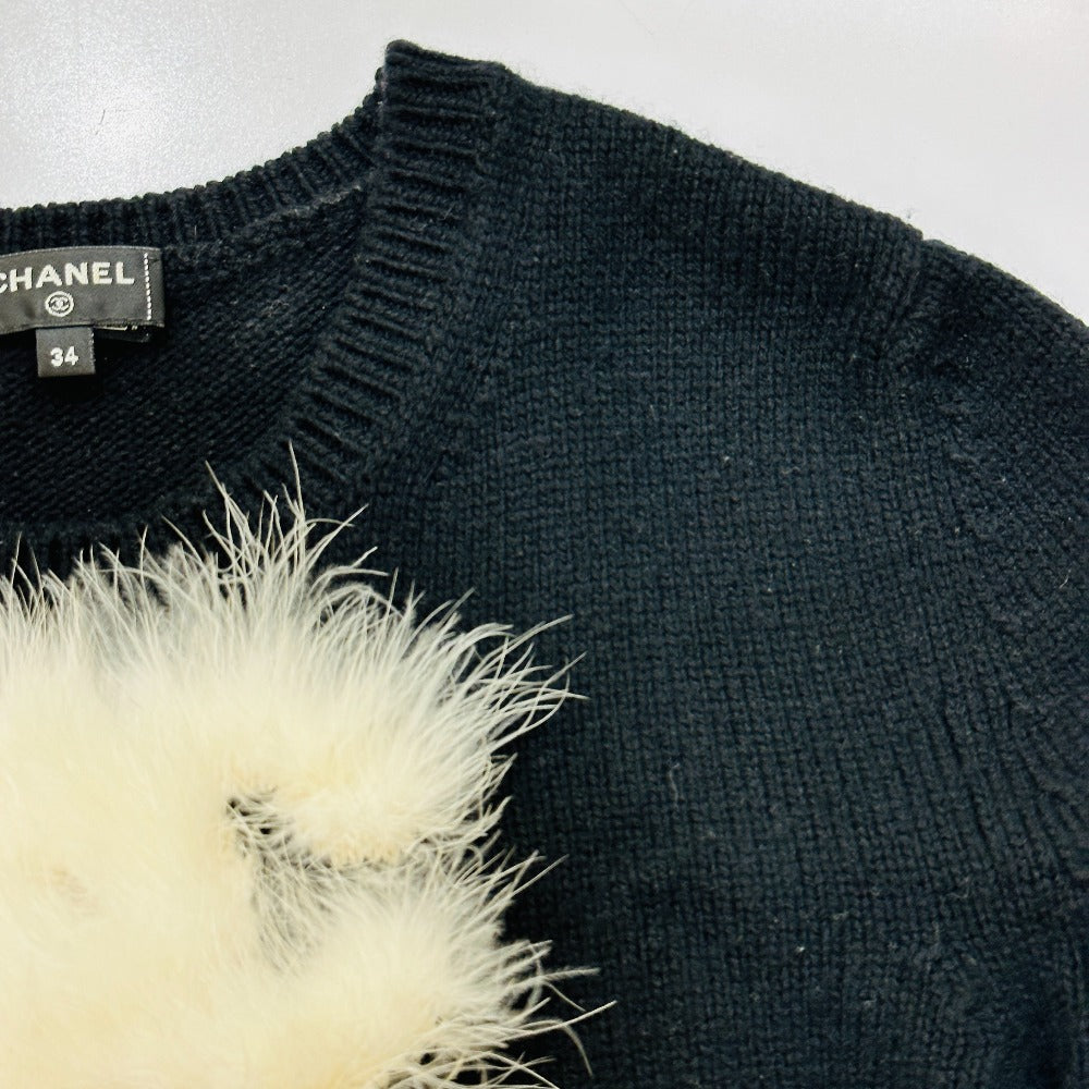 CHANEL P76044 24AW CC Mark Fur apparel sweater Cashmere Black Used