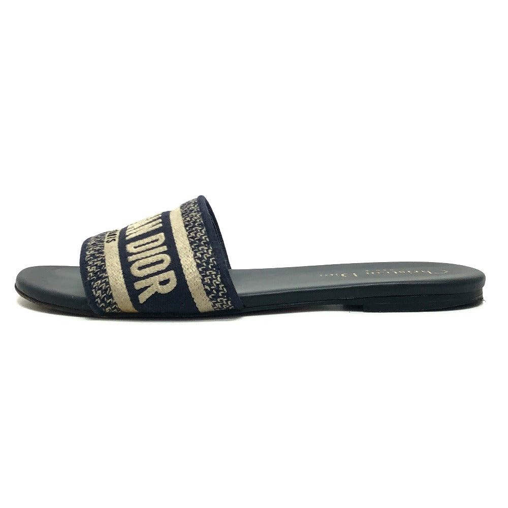 Dior Dway Slide Embroidered Cotton Shoes Flats Mules Sandals Jacquard Women's Navy