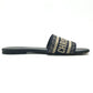 Dior Dway Slide Embroidered Cotton Shoes Flats Mules Sandals Jacquard Women's Navy