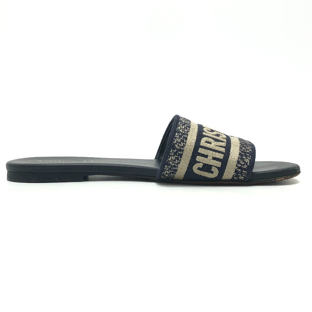 Dior Dway Slide Embroidered Cotton Shoes Flats Mules Sandals Jacquard Women's Navy