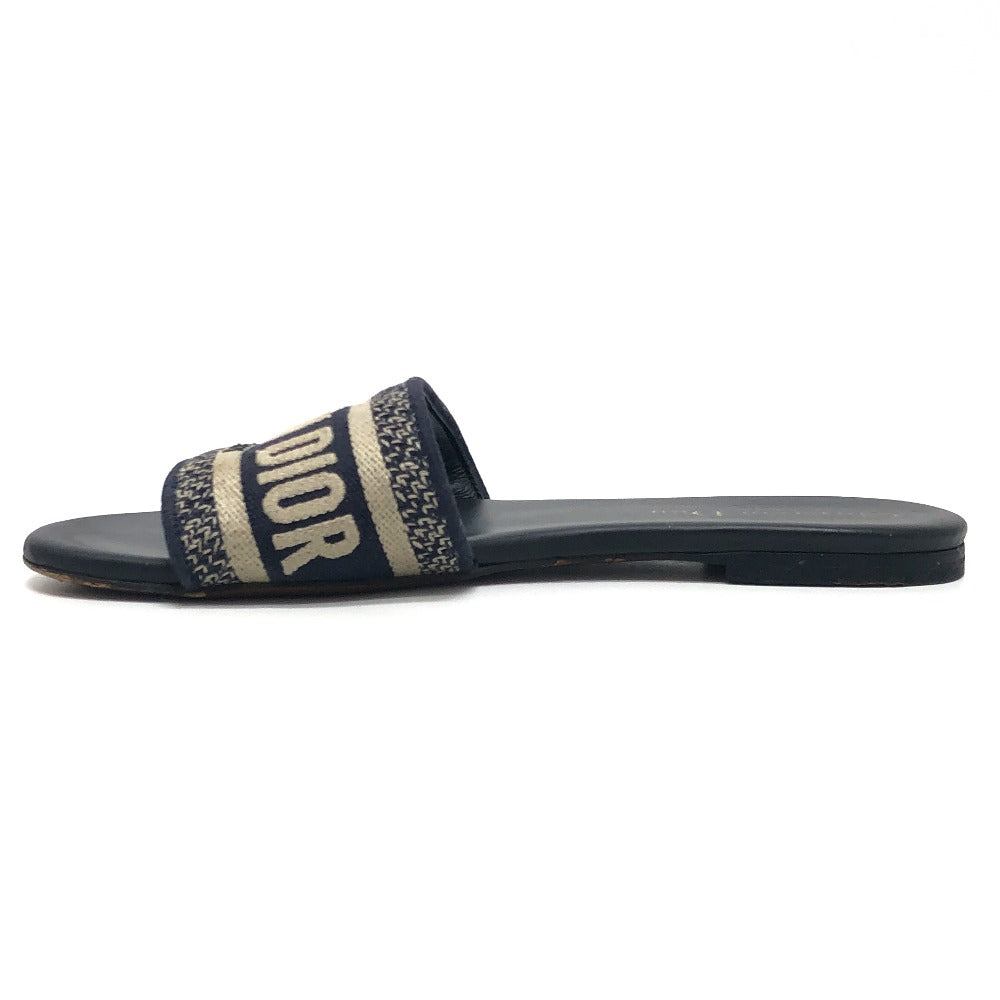 Dior Dway Slide Embroidered Cotton Shoes Flats Mules Sandals Jacquard Women's Navy