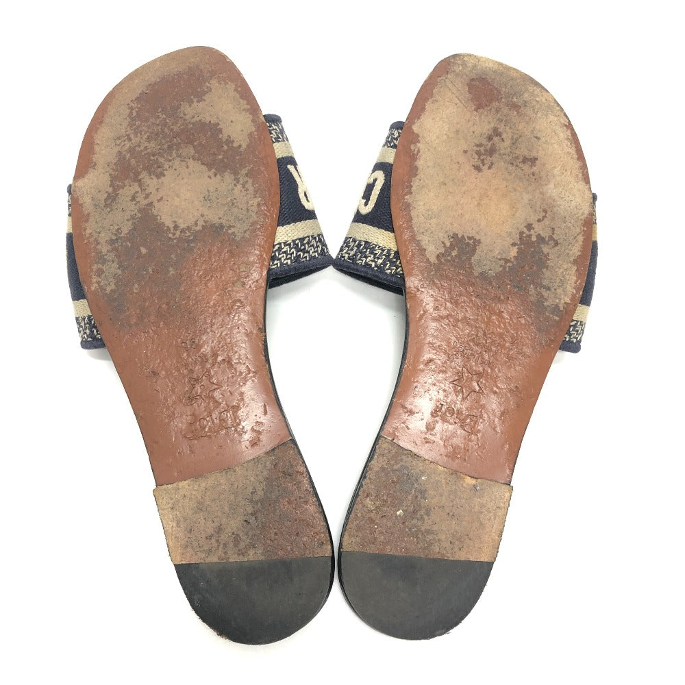 Dior Dway Slide Embroidered Cotton Shoes Flats Mules Sandals Jacquard Women's Navy