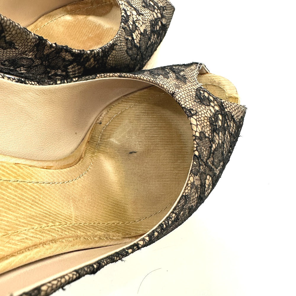 Christian Dior Lace open toe heel shoes pumps Leather Beige/Black 7 Used