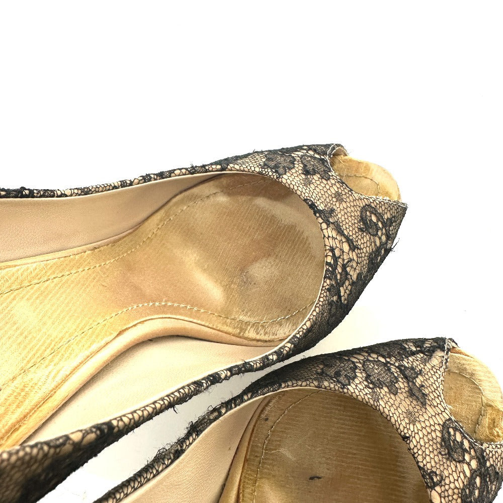 Christian Dior Lace open toe heel shoes pumps Leather Beige/Black 7 Used