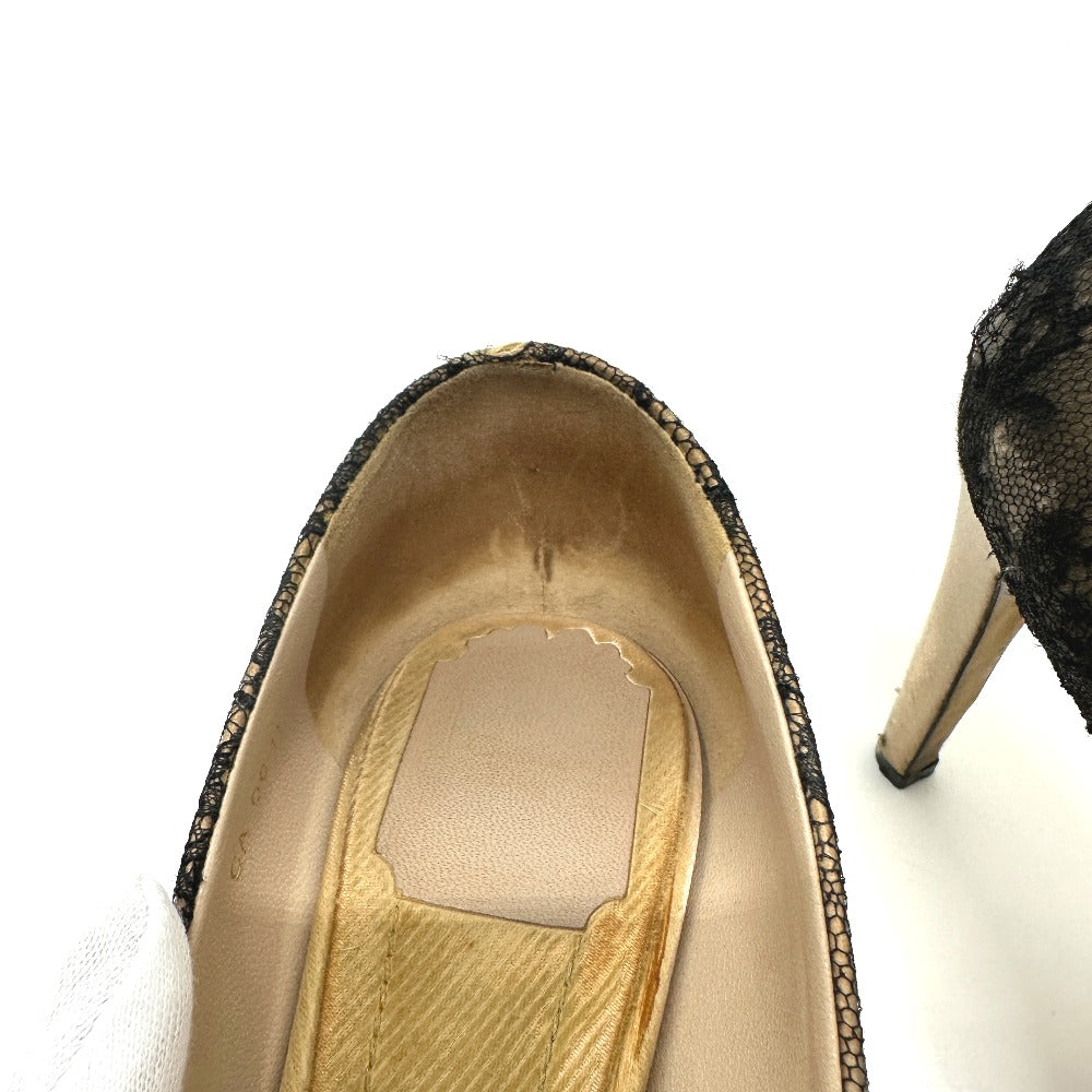 Christian Dior Lace open toe heel shoes pumps Leather Beige/Black 7 Used