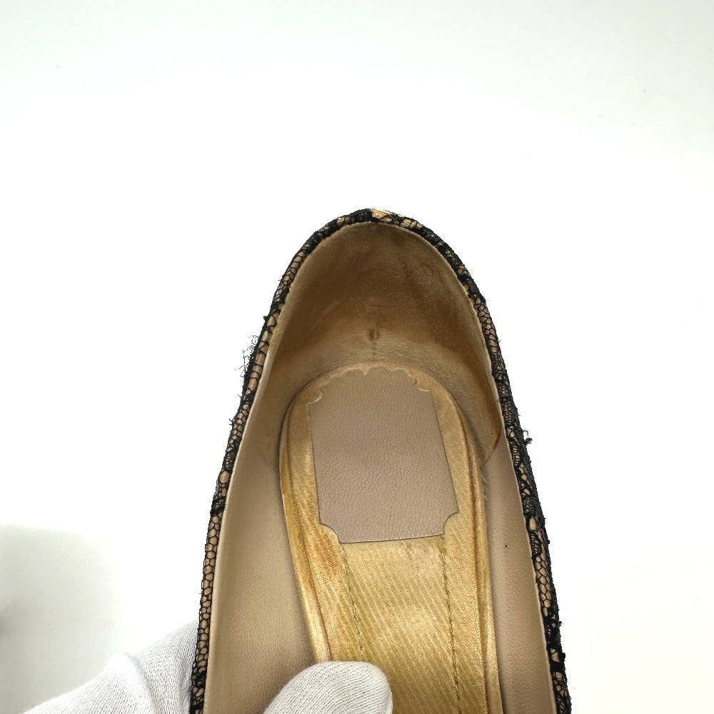 Christian Dior Lace open toe heel shoes pumps Leather Beige/Black 7 Used