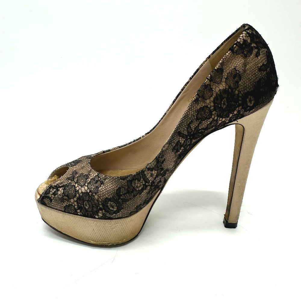 Christian Dior Lace open toe heel shoes pumps Leather Beige/Black 7 Used