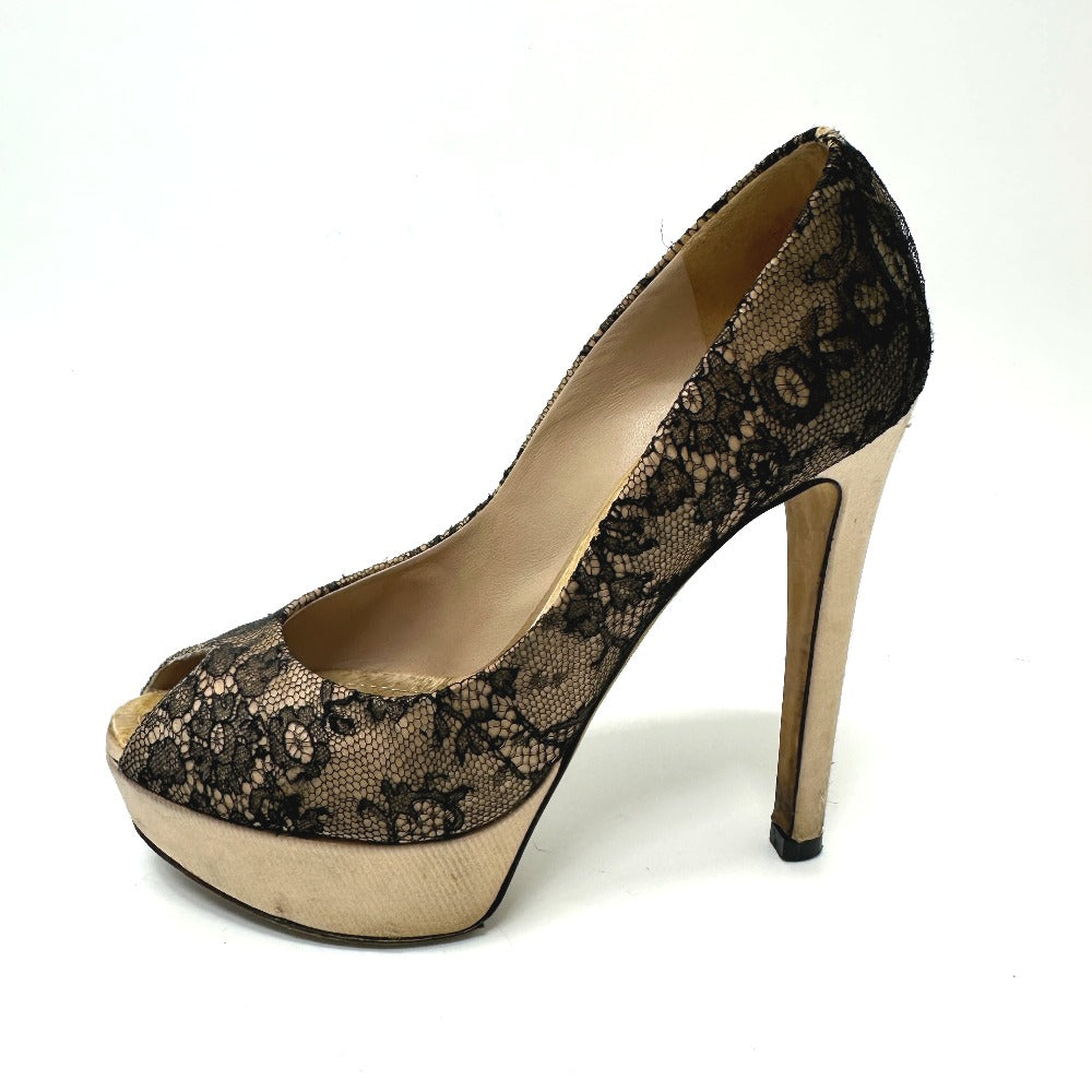 Christian Dior Lace open toe heel shoes pumps Leather Beige/Black 7 Used
