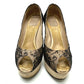 Christian Dior Lace open toe heel shoes pumps Leather Beige/Black 7 Used