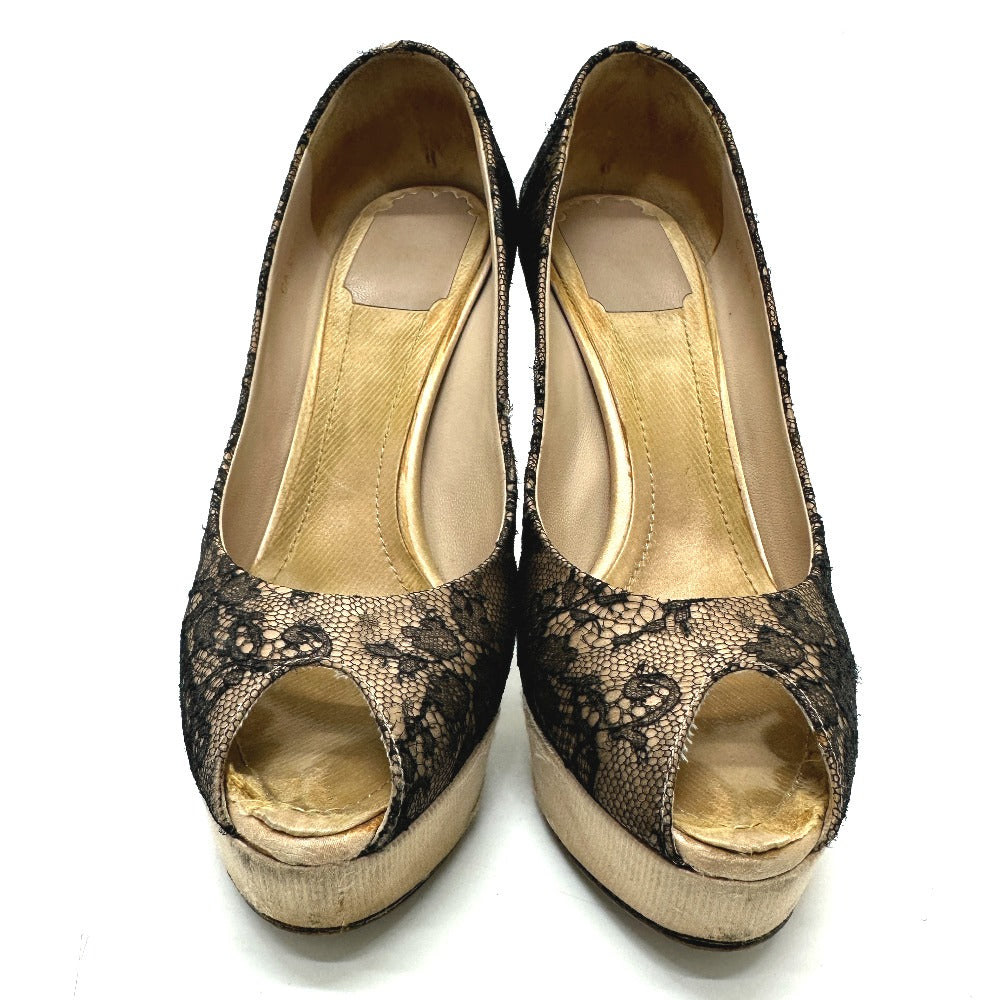 Christian Dior Lace open toe heel shoes pumps Leather Beige/Black 7 Used