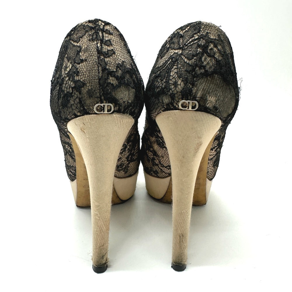 Christian Dior Lace open toe heel shoes pumps Leather Beige/Black 7 Used