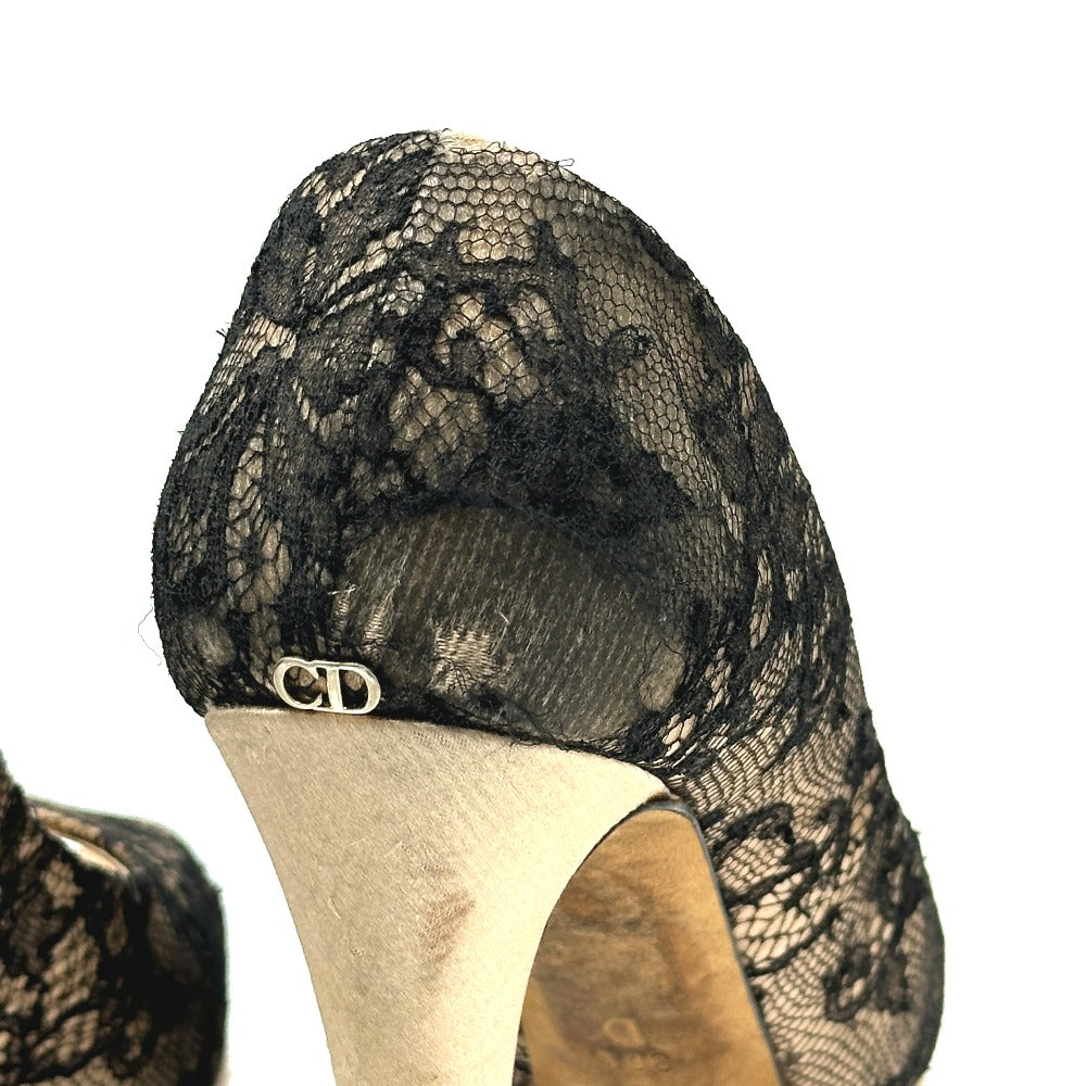 Christian Dior Lace open toe heel shoes pumps Leather Beige/Black 7 Used