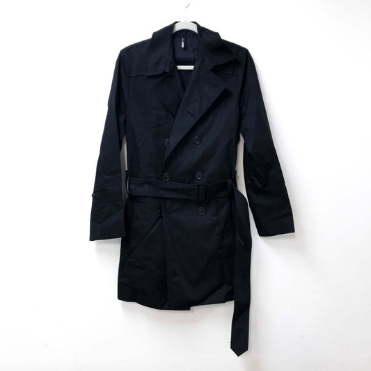 DIOR HOMME Men's Black Double-Breasted Cotton Trench Coat with Belt